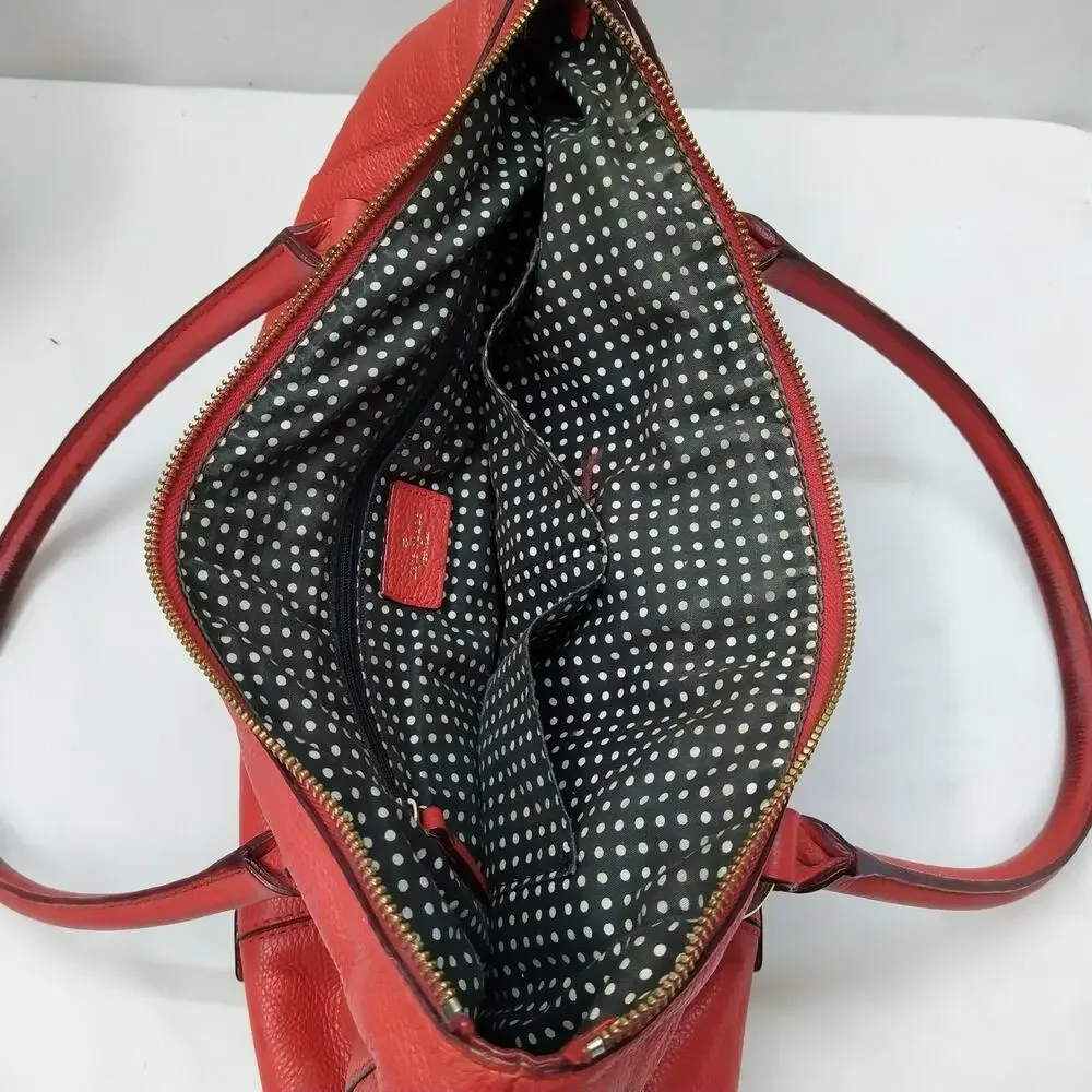 Kate Spade New York Red Pebbled Leather Double Handles Satchel Shoulder Bag